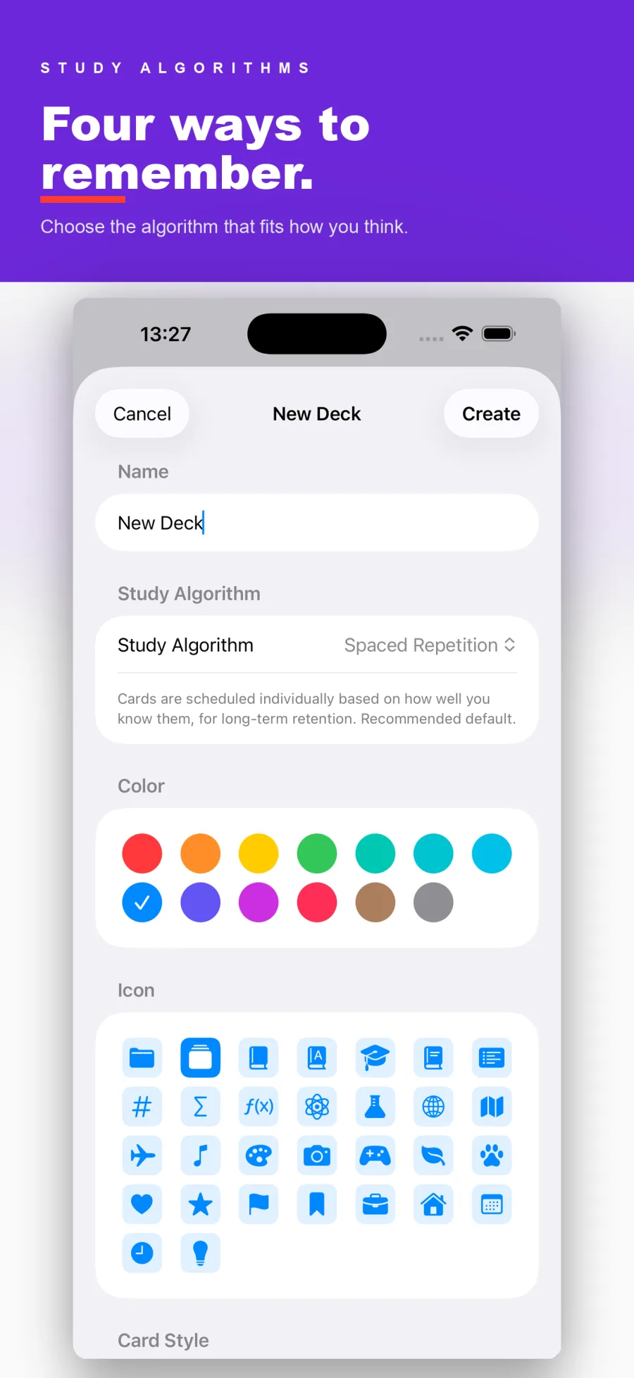 New Deck sheet with the four study algorithms